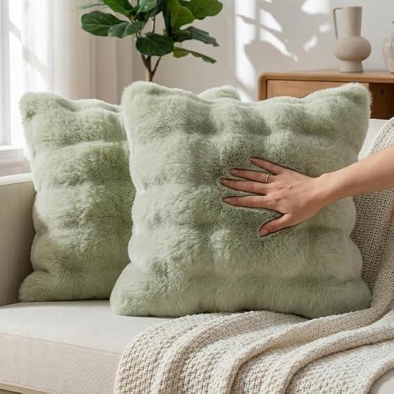 Green Plush Cushion Covers 45x45cm – Set of 2