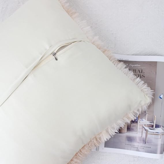 Beige Faux Fur Cushion Covers 45x45cm – Set of 2