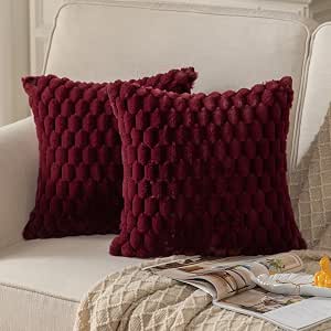 Burgundy Faux Fur Cushion Covers 40x40cm Set of 2