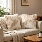 Beige Faux Fur Cushion Covers 45x45cm – Set of 2