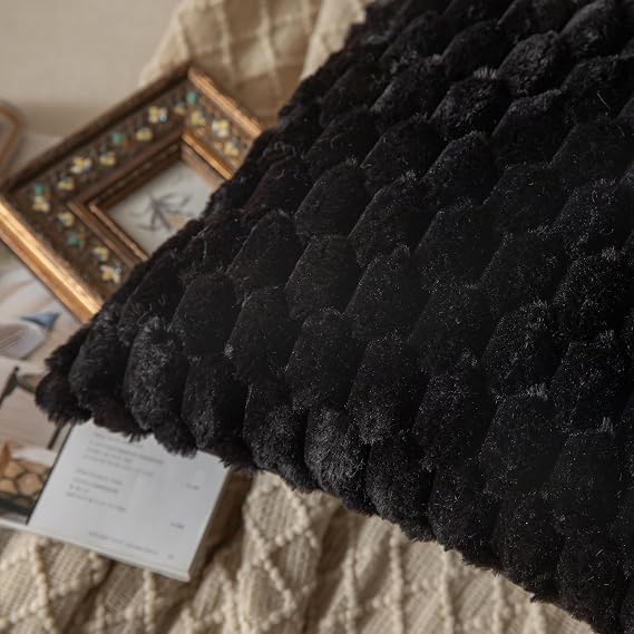 Black Faux Fur Cushion Covers 45x45cm – Set of 2