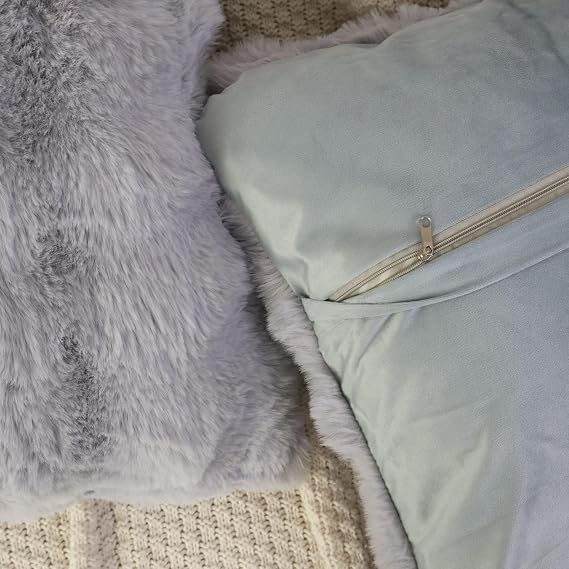 Grey Faux Fur Cushion Covers 45x45cm – Pack of 2