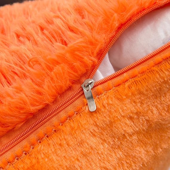 Bright Orange Faux Fur Cushion Covers 45x45cm Set of 2