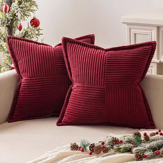 Burgundy Corduroy Cushion Covers 40x40cm Set of 2