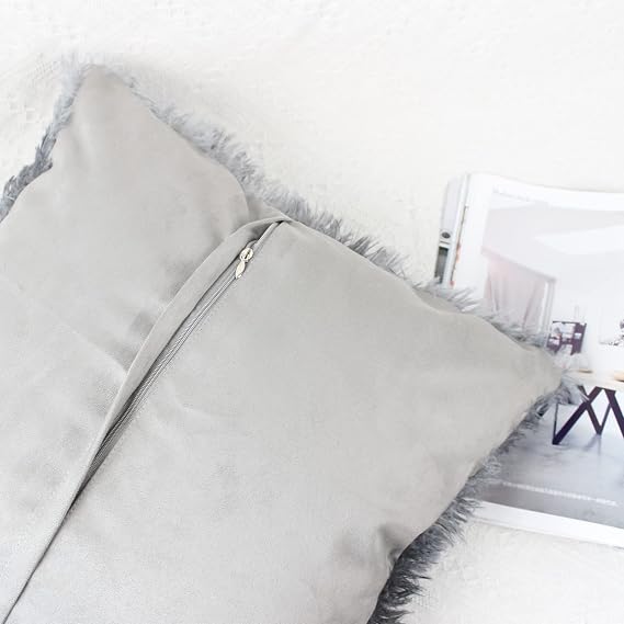 Dark Grey Faux Fur Cushion Covers 50x50cm Set of 2