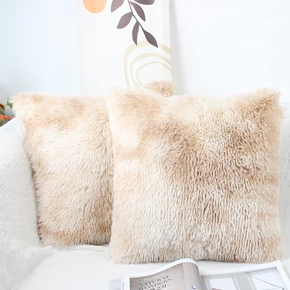 Beige Faux Fur Cushion Covers 45x45cm – Set of 2