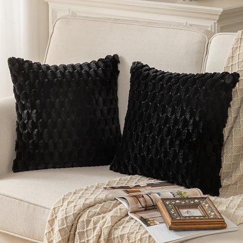 Black Faux Fur Cushion Covers 45x45cm – Set of 2