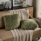 Olive Green Faux Fur Cushion Covers 45x45cm Set of 2