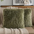 Olive Green Faux Fur Cushion Covers 45x45cm Set of 2