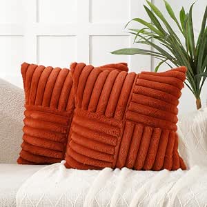 Burnt Orange Faux Fur Cushion Covers 45x45cm Set of 2