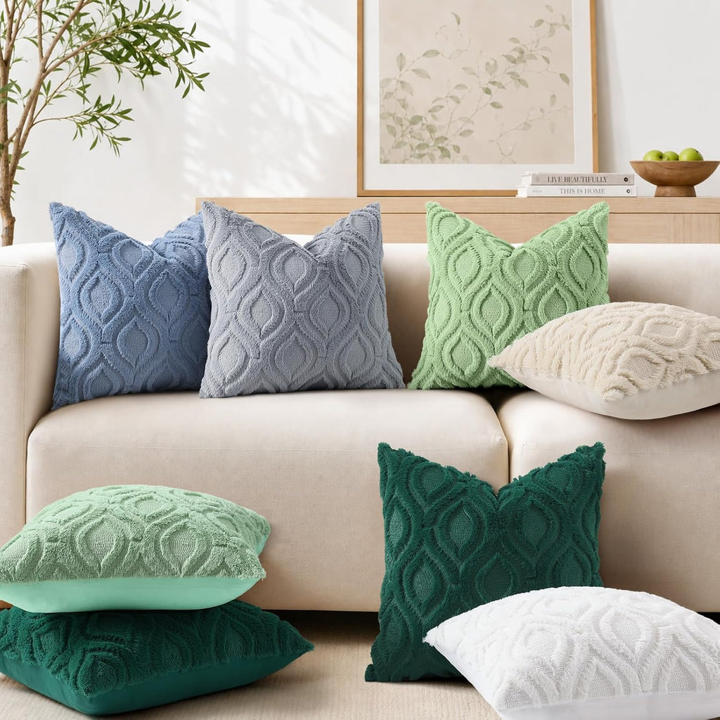 Sage Green Faux Fur Cushion Covers 45x45cm Set of 2