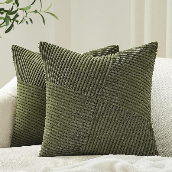 Olive Green Corduroy Cushion Covers 40x40cm Set of 2
