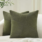 Olive Green Corduroy Cushion Covers 40x40cm Set of 2
