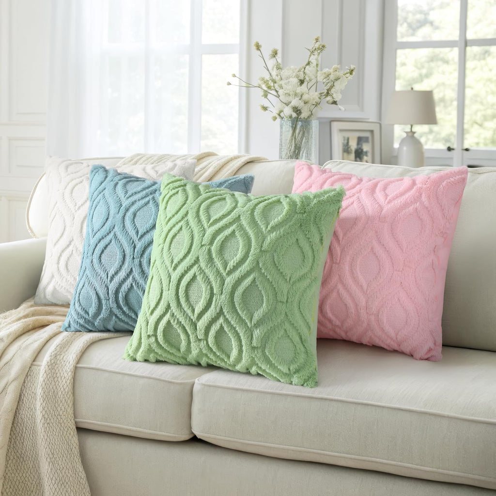 Sage Green Faux Fur Cushion Covers 45x45cm Set of 2