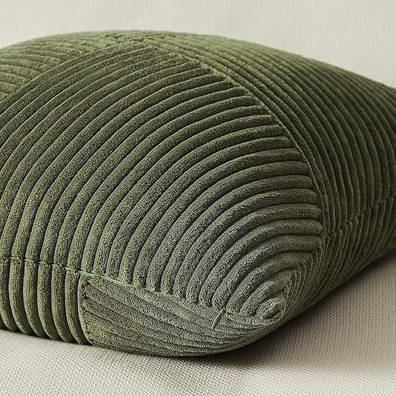 Olive Green Corduroy Cushion Covers 40x40cm Set of 2