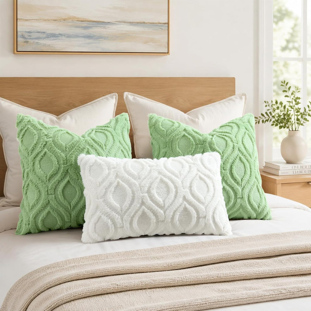 Sage Green Faux Fur Cushion Covers 45x45cm Set of 2