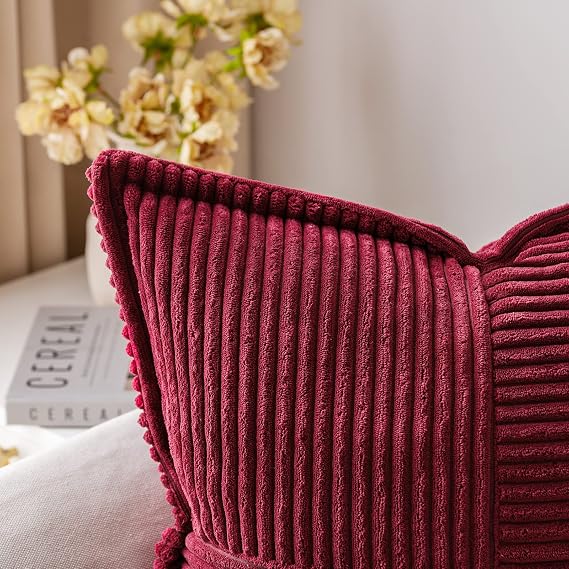 Burgundy Corduroy Cushion Covers 40x40cm Set of 2