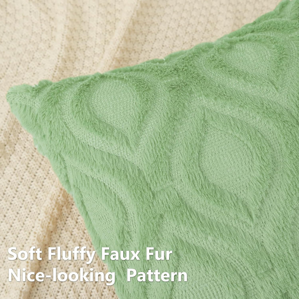Sage Green Faux Fur Cushion Covers 45x45cm Set of 2