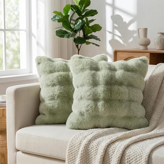 Green Plush Cushion Covers 45x45cm – Set of 2