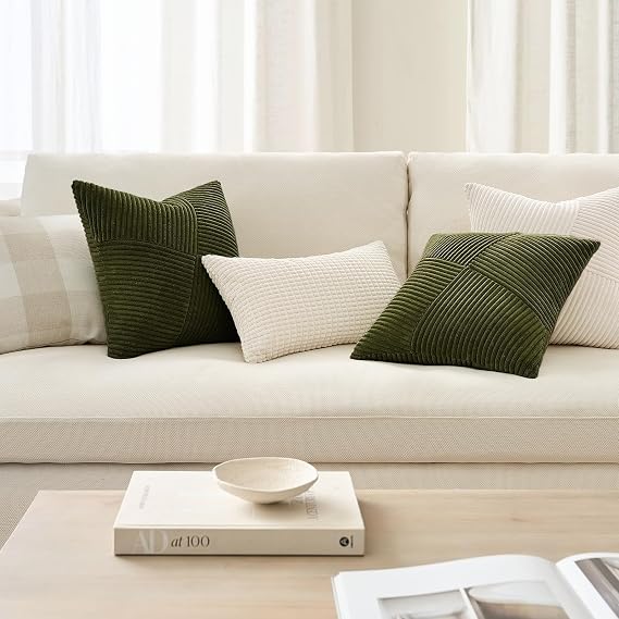 Olive Green Corduroy Cushion Covers 40x40cm Set of 2