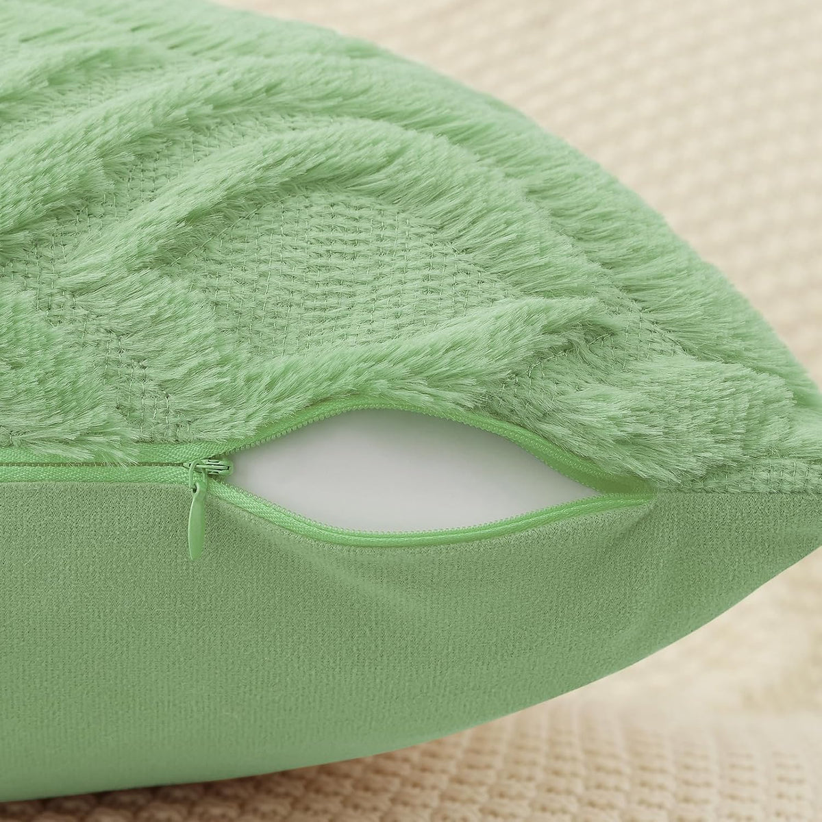 Sage Green Faux Fur Cushion Covers 45x45cm Set of 2