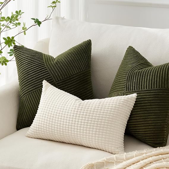 Olive Green Corduroy Cushion Covers 40x40cm Set of 2