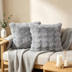 Grey Faux Fur Cushion Covers 45x45cm – Pack of 2