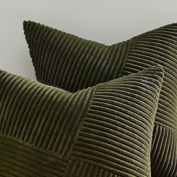 Olive Green Corduroy Cushion Covers 40x40cm Set of 2