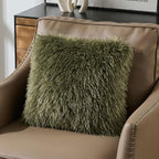 Olive Green Faux Fur Cushion Covers 45x45cm Set of 2