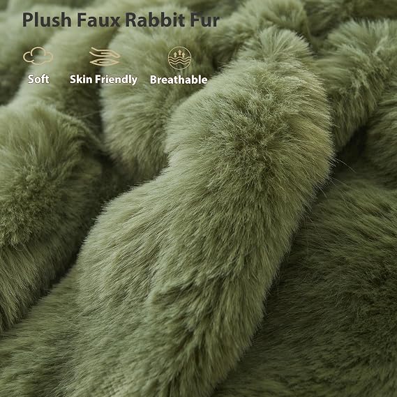 Sage Green Faux Fur Cushion Covers 45x45cm Set of 2